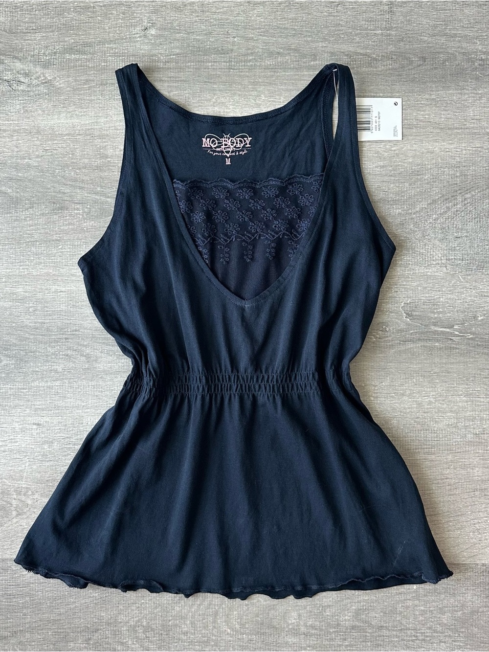 NWT Mo Body Navy Sleeveless Lace-Trim Tank Top